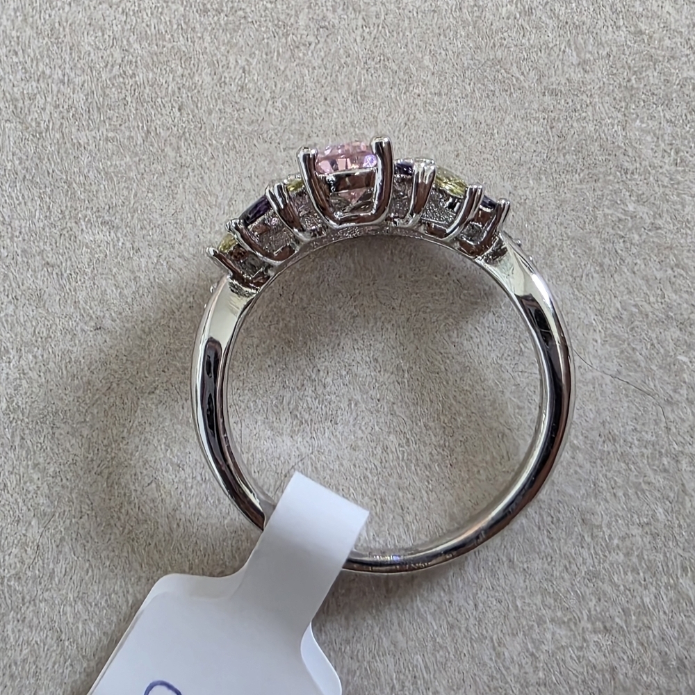 Pretty Silver White Gold Filled Ring Pink Purple Stones - Picture 9 of 10